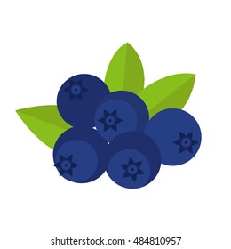 Flat icon blueberries with leaves. Vector illustration.