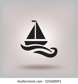 Flat icon. The boat floats on the waves. Sailing ship on the water.