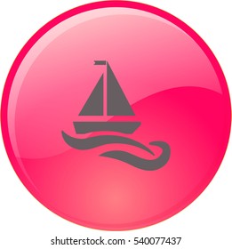 Flat icon. The boat floats on the waves. Sailing ship on the water.