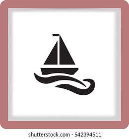 Flat icon. The boat floats on the waves. Sailing ship on the water.