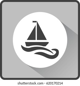Flat icon. The boat floats on the waves. Sailing ship on the water.