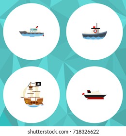 Flat Icon Boat Set Of Cargo, Sailboat, Transport And Other Vector Objects. Also Includes Transport, Yacht, Cargo Elements.