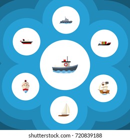 Flat Icon Boat Set Of Cargo, Delivery, Transport And Other Vector Objects. Also Includes Shipping, Boat, Pirate Elements.