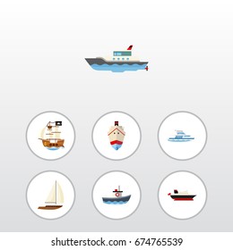 Flat Icon Boat Set Of Boat, Delivery, Yacht And Other Vector Objects. Also Includes Transport, Vessel, Pirate Elements.
