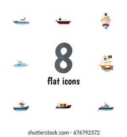 Flat Icon Boat Set Of Tanker, Ship, Delivery And Other Vector Objects. Also Includes Vessel, Shipping, Boat Elements.