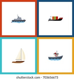 Flat Icon Boat Set Of Tanker, Ship, Transport And Other Vector Objects. Also Includes Cargo, Vessel, Transport Elements.