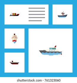 Flat Icon Boat Set Of Tanker, Cargo, Transport And Other Vector Objects. Also Includes Shipping, Cargo, Tanker Elements.