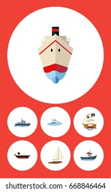 Flat Icon Boat Set Of Transport, Boat, Ship And Other Vector Objects. Also Includes Cargo, Ship, Pirate Elements.