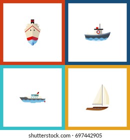 Flat Icon Boat Set Of Transport, Delivery, Sailboat And Other Vector Objects. Also Includes Boat, Vessel, Transport Elements.