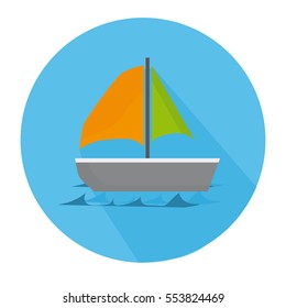 Flat Icon Boat With Waves On The Sea Long Shadow For Travel