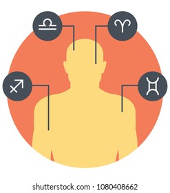 
Flat icon of body parts and diseases related to the zodiac sign 
