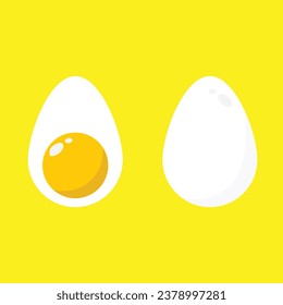 Icono plano huevos rebanados en rodajas con un fondo amarillo. Ilustración vectorial.