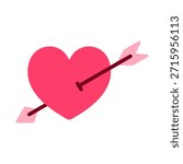 Flat icon of a bold heart pierced by an arrow in warm Valentine colors. Great for love-struck messages, romantic decorations, greeting cards, and emotional themed designs.