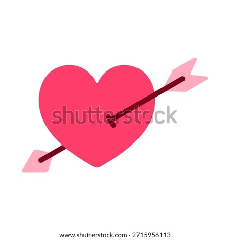 Flat icon of a bold heart pierced by an arrow in warm Valentine colors. Great for love-struck messages, romantic decorations, greeting cards, and emotional themed designs.