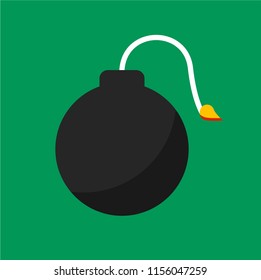 Flat icon bomb vector illustration on green bacground.