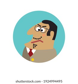 Flat icon of boss in glasses with angry face vector illustration