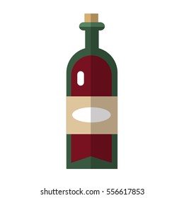 Flat Icon of bottle of red wine. Isolated on white background. Vector illustration