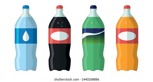 Flat icon. Bottle with soda and water. Vector illustration.