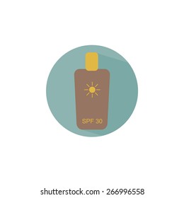 Flat icon bottle with sunscreen creme for safe tan made with vintage colors