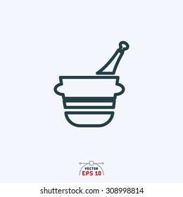 Flat icon of bowl and crusher.