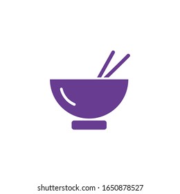 Flat icon of bowl with sticks. Menu element. Flat vector. Vector isolated sign. Violet bowl with sticks design. Web icon.