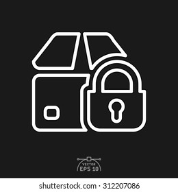 flat icon of box with lock sign.