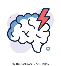 Icono plano del cerebro y el rayo para el pensamiento innovador.