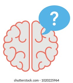 
Flat icon brain prompting question, solution concept 
