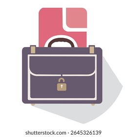 Ícone plano da pasta com documento visível e bloqueio frontal, simbolizando a confidencialidade e o gerenciamento seguro de dados