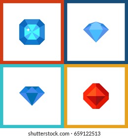 Flat Icon Brilliant Set Of Brilliant, Carat, Treasure And Other Vector Objects. Also Includes Gemstone, Diamond, Treasure Elements.