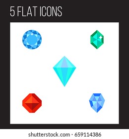 Flat Icon Brilliant Set Of Diamond, Crystal, Gem And Other Vector Objects. Also Includes Crystal, Gemstone, Gem Elements.