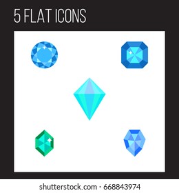 Flat Icon Brilliant Set Of Diamond, Gem, Gemstone And Other Vector Objects. Also Includes Crystal, Diamond, Carat Elements.