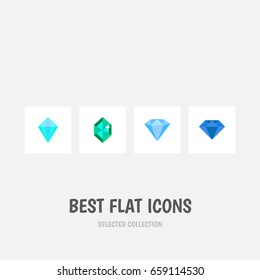 Flat Icon Brilliant Set Of Karat, Carat, Gemstone And Other Vector Objects. Also Includes Crystal, Gemstone, Carat Elements.