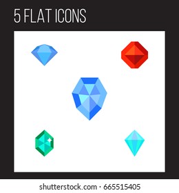 Flat Icon Brilliant Set Of Treasure, Gem, Crystal And Other Vector Objects. Also Includes Diamond, Treasure, Crystal Elements.