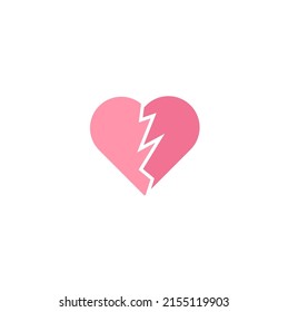 Flat icon of broken heart. Heartbroken icon design. Dating app icon design. Vector illustration.