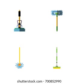 Flat Icon Broomstick Set Of Besom, Broomstick, Broom And Other Vector Objects. Also Includes Besom, Sweep, Broom Elements.