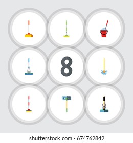 Flat Icon Broomstick Set Of Broom, Cleaning, Bucket And Other Vector Objects. Also Includes Cleaner, Equipment, Broomstick Elements.