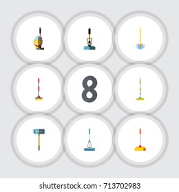 Flat Icon Broomstick Set Of Broom, Sweep, Equipment And Other Vector Objects. Also Includes Sweeper, Equipment, Cleaning Elements.