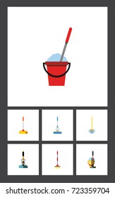 Flat Icon Broomstick Set Of Broomstick, Broom, Cleaning And Other Vector Objects. Also Includes Sweeper, Cleaner, Equipment Elements.