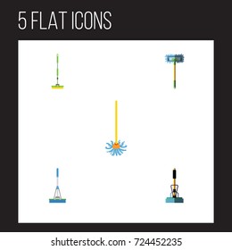 Flat Icon Broomstick Set Of Broom, Besom, Broomstick And Other Vector Objects. Also Includes Sweep, Equipment, Besom Elements.