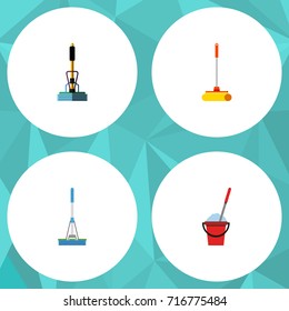 Flat Icon Broomstick Set Of Bucket, Cleaning, Cleaner And Other Vector Objects. Also Includes Sweeper, Cleaning, Bucket Elements.