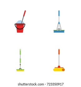 Flat Icon Broomstick Set Of Bucket, Cleaner, Cleaning And Other Vector Objects. Also Includes Equipment, Bucket, Sweeper Elements.