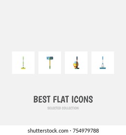 Flat Icon Broomstick Set Of Cleaning, Besom, Mop And Other Vector Objects. Also Includes Bucket, Equipment, Broomstick Elements.