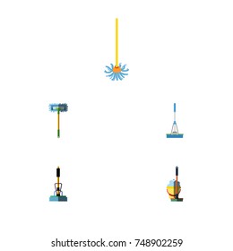 Flat Icon Broomstick Set Of Broomstick, Mop, Besom And Other Vector Objects. 