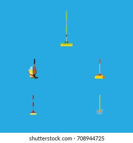 Flat Icon Broomstick Set Of Broomstick, Sweep, Equipment And Other Vector Objects. Also Includes Broom, Sweeper, Mop Elements.