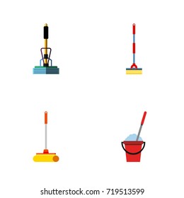 Flat Icon Broomstick Set Of Sweep, Broom, Cleaner And Other Vector Objects.  