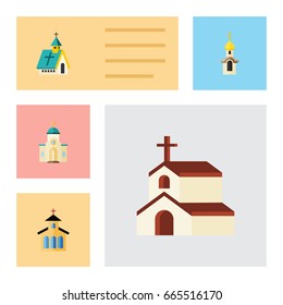 Flat Icon Building Set Of Architecture, Religion, Structure And Other Vector Objects. Also Includes Religion, Traditional, Christian Elements.