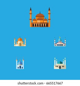 Flat Icon Building Set Of Architecture, Religion, Mohammedanism And Other Vector Objects. Also Includes Mohammedanism, Architecture, Mosque Elements.