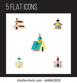 Flat Icon Building Set Of Architecture, Catholic, Religion And Other Vector Objects. Also Includes Religious, Church, Faith Elements.