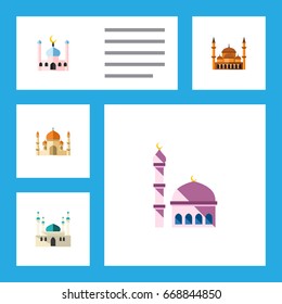 Flat Icon Building Set Of Architecture, Muslim, Mohammedanism And Other Vector Objects. Also Includes Muslim, Architecture, Religion Elements.